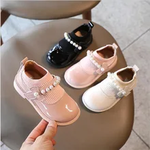

Princess Shoes for Girls Wool Mouth Short Boots Baby Small Leather Boots 2021 Autumn New Korean Style Girls Pearl Sock Shoes