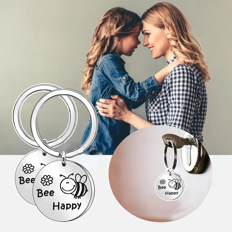 

Tainless Steel Round Key Chain Jewelry Be Happy Bee Children's Jewelry