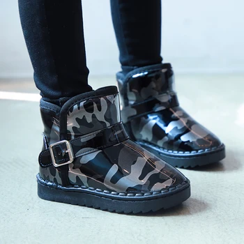 

Boys Girls PU Leather Winter Boots Camouflage Bright Color Baby Light-weight Snow Boots Water-resistant Thermal Footwear 25-37