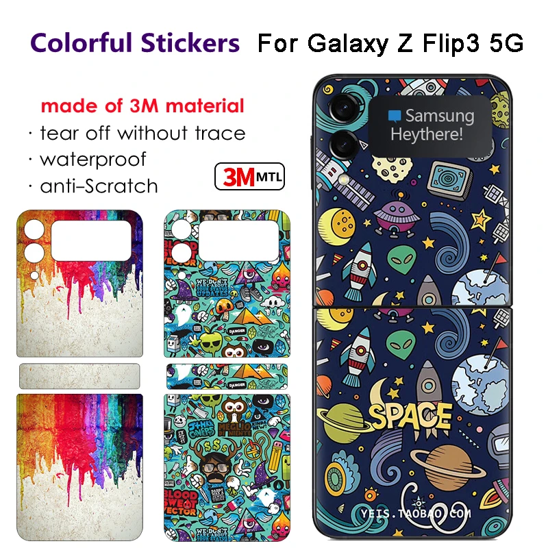 Colorful Anti-Scratch Phone Sticker For SAMSUNG Z Flip3 5G Back + Hinge Protector Matte Film For Galaxy Z Flip 3 5G Skin Cover samsung z flip3 case