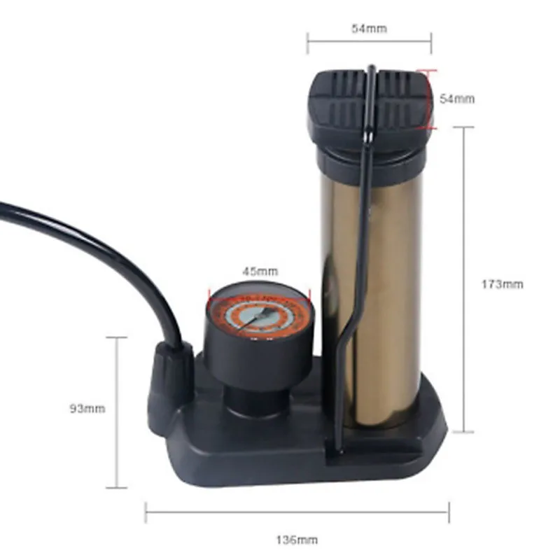 Bicycle Pump 160PSI Instrument Pedal Portable Floor Air Inflator External Hose Repair Tool For Presta Schrader PMP014