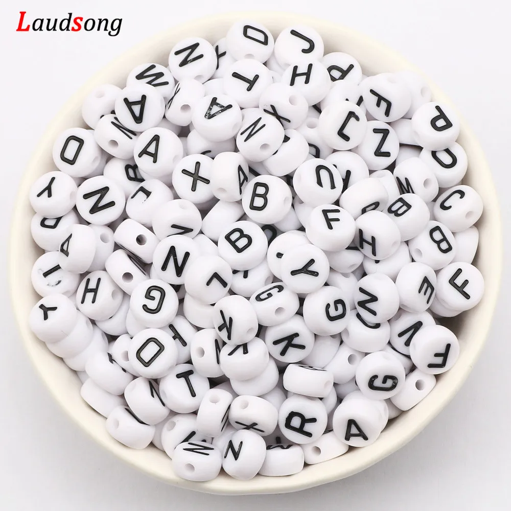 Acrylic Beads 7mm Black White Mixed Letter Acrylic Beads Round Flat Alphabet Spacer Beads for Jewelry Making Handmade Diy Bracelet Necklace