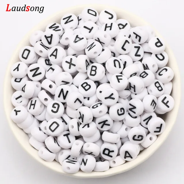 7mm Black White Mixed Letter Acrylic Beads Round Flat Alphabet Spacer Beads For Jewelry Making Handmade Diy Bracelet Necklace 6