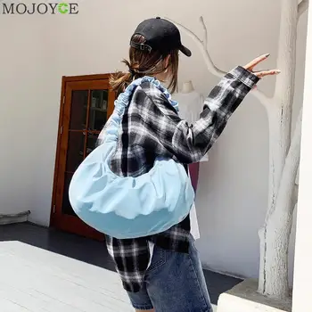 

Solid Color Ladies Pleated Dumpling Shoulder Totes Canvas Women Handbags Bags Youth Ladies Small Square Bags