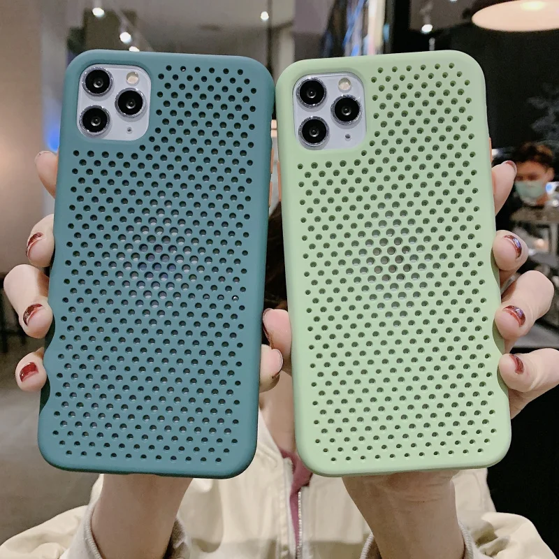 

Heat Dissipation Hollow Phone Case For iPhone 11 11 Pro Max XR XS Max 7 8 Plus X Hit color Silicone Bumper Anti-Knock Back Cover