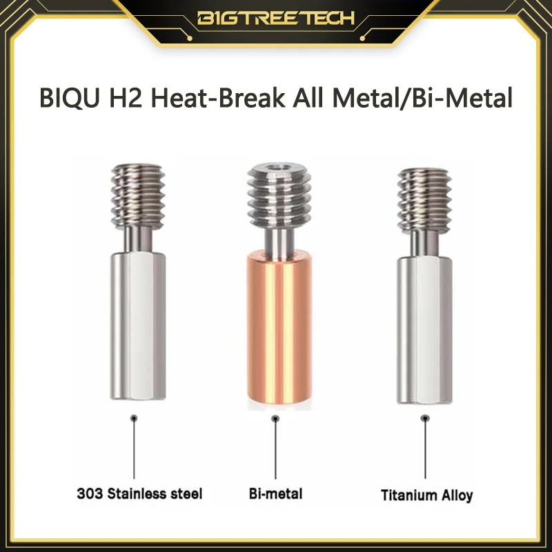 Extrusora Todo o Heatbreak do Metal Liga de Titânio Garganta do Aço Inoxidável para a Elevação Mk8 Hotend Ender3 v2 3d Printer Parts Biqu-h2