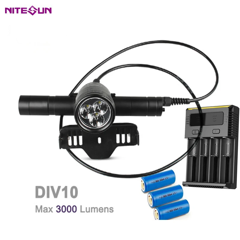 

NITESUN DIV10 Scuba Diving Flashlight 3* CREE XM-L2 U4 LEDs max 3000LM underwater 200 meter waterproof Dive spotlight batteries