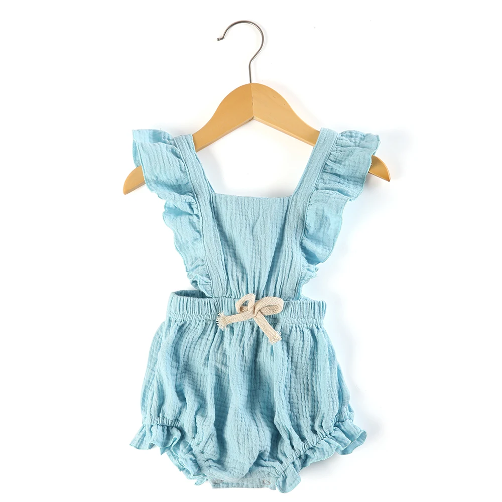 Летняя одежда для маленьких девочек из 100 хлопка, муслиновый креп, органический комбинезон для новорожденных, комбинезон с оборками, боди