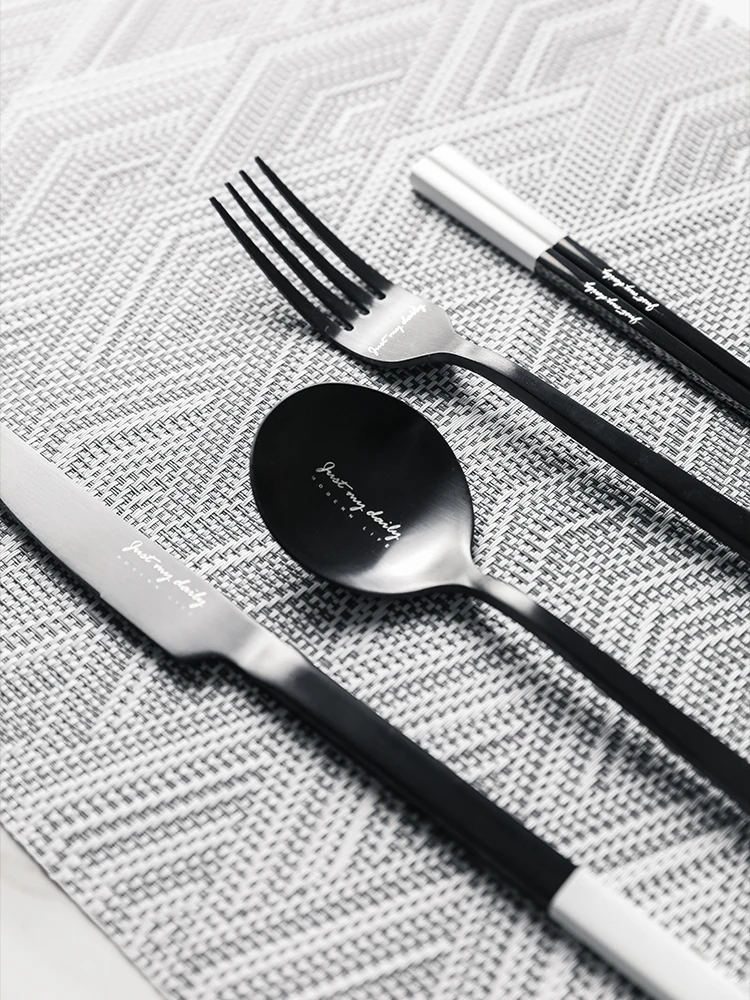 Нержавеющая сталь Западная еда посуда наборы черный белый столовые приборы кухонные палочки для еды Западная Посуда стейк высокое качество 5CD11