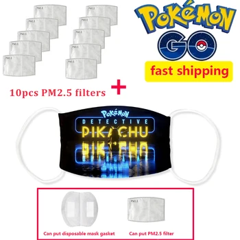 

Pokemon Face Mouth Mask Pikachu Printing Dust-Proof Anti-Fog Wash Viscose Fiber Mask Can Put PM2.5 Filter Adult Children Masks