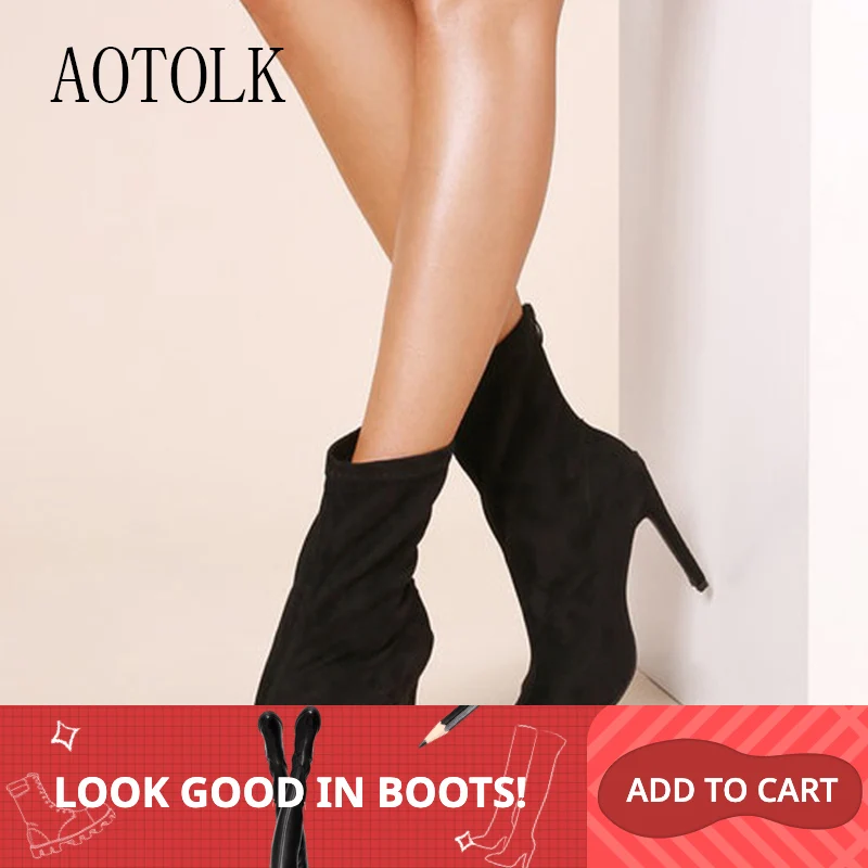 Winter Boots Women Ankle Shoes Thin High Heels  Female Boots Zip Pointed Toe Fashion Black Casual Shoes 2019 DE