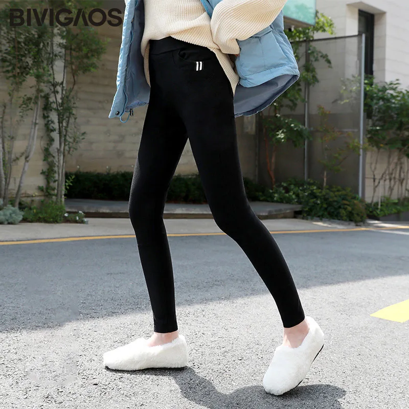 BIVIGAOS весна осень Мода и досуг женские лямки зауженные джинсы-карандаш брюки корейские облегающие Джеггинсы Высокая талия эластичный песок мыть джинсы леггинсы - Цвет: Черный