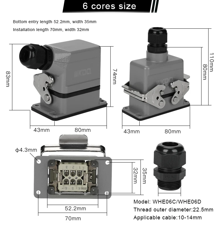 Parafuso Terminal, 16A, 500V, HE6 Superior, entrada