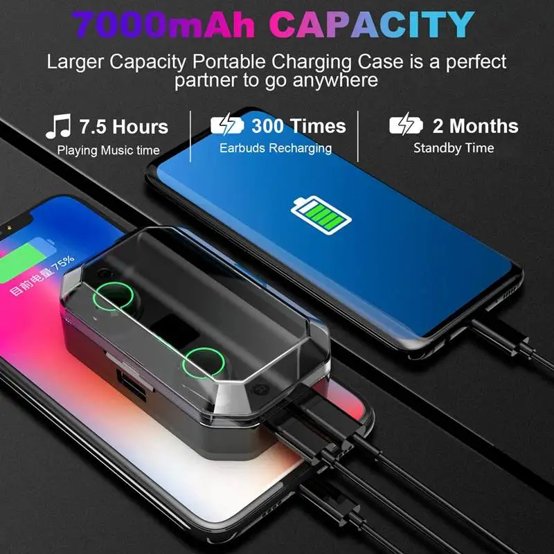 LEORY T9 Wirsless Bluetooth Earphone Smart Touch Control 7000mAh Power Bank Earbuds Stereo Bass Waterproof Headset with Mic LEORY T9 Wirsless Bluetooth Earphone Smart Touch Control 7000mAh Power Bank Earbuds Stereo Bass Waterproof Headset with Mic