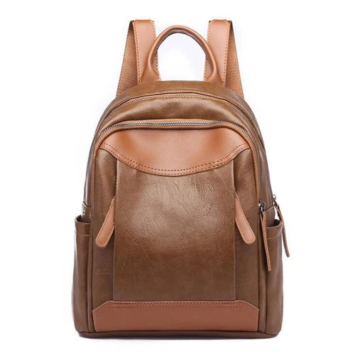 Moda mujer Mochila De cuero suave de alta calidad mochila de viaje mujer bolso de hombro PU estudiantes mochilas escolares - Цвет: brown
