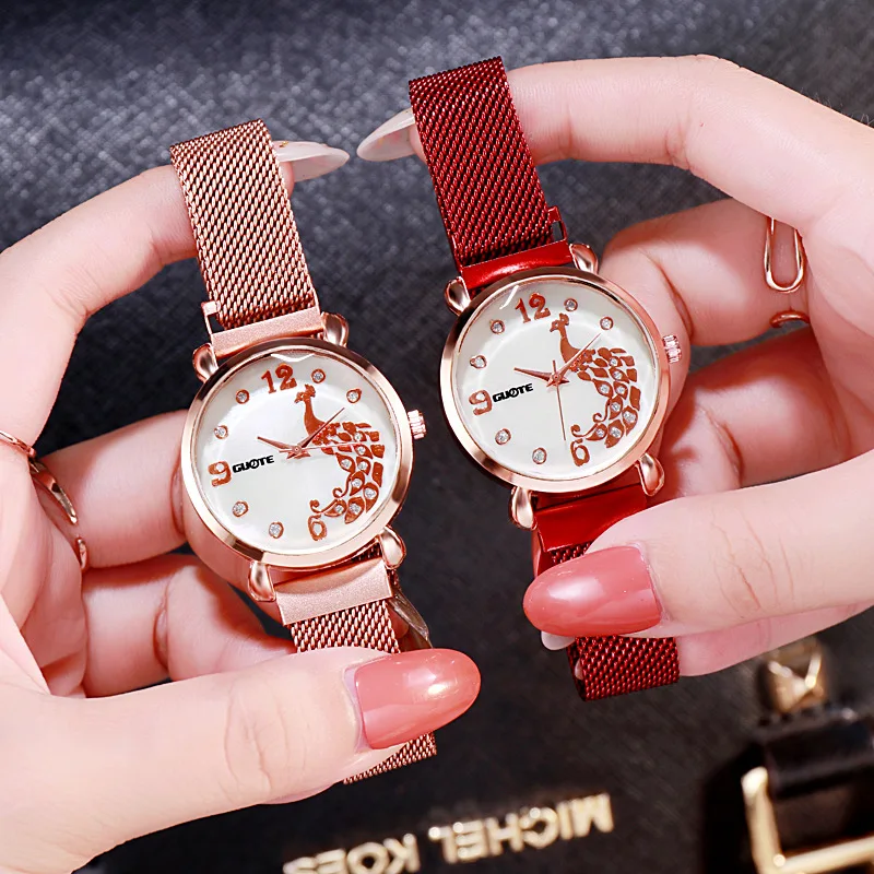

Fashion Colorful Steel Quartz Woman Watch Elegant Magnetic Luxury Ladies Wristwatch Phoenix Design Relogio Feminino Dropship