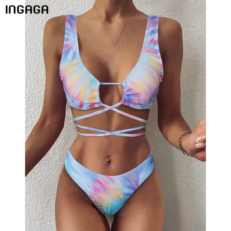 INGAGA Push Up Bikinis 2020 Swimwear Women Cross Bandage Swimsuits High Cut Biquini Tropical Print Bikini Set Bathing Suits New INGAGA Push Up Bikinis 2020 Swimwear Women Cross Bandage Swimsuits High Cut Biquini Tropical Print Bikini Set Bathing Suits New