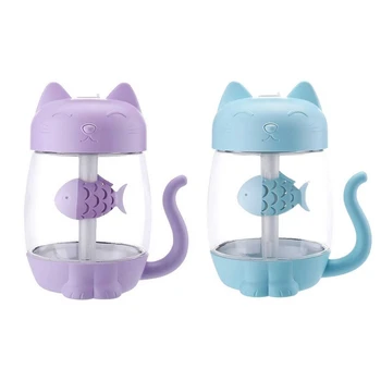 

-2x 3 in 1 350Ml Usb Cat Air Humidifier Ultrasonic Cool-Mist Adorable Mini Humidifier with Led Light Mini Usb Fan for Home Offi