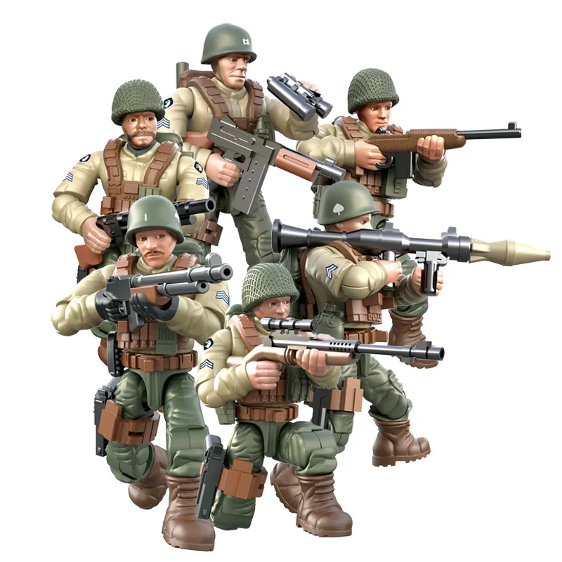 

6Pcs World War 2 WW2 Army Military Soldier City Police SWAT With Weapon Accessories Figures Building Blocks Bricks Kids Toys