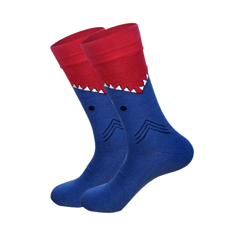 Downstairs Trend Men Socks Pizza Moustache Mushroom Hip Hop Spring Summer Crew Happy Socks 21 Colors Gifts for Men - Цвет: Shark