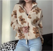 

Cartoon Bear Lamb Wool Women's Hooded Jacket Casual Oversized Tops Winter Clothes Woman Jackets Cute Korean Coats