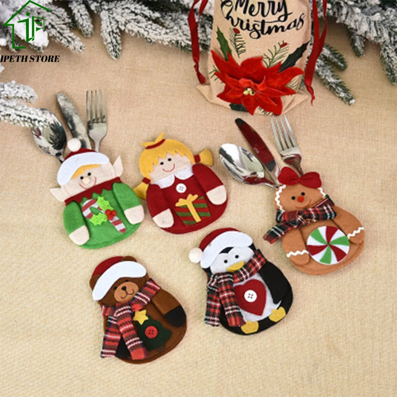 2Pcs New Year Christmas Decorations/Christmas Knife And Fork Set/Cartoon Doll Set/ Table Decorations fo | Дом и сад