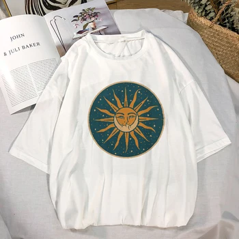 

Harajuku Women's T-Shirt Solar Eclipse Sun and Moon Graphic Vintage Fashion Aesthetic Woman Tshirts Hipsters Gothic Clothing