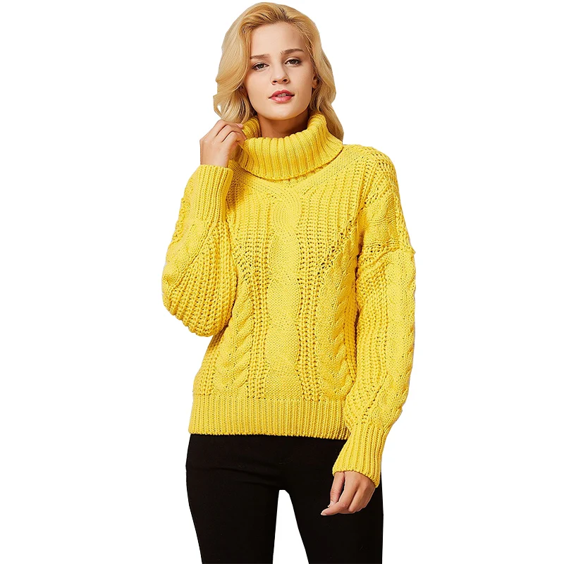 

Autumn Winter Knitted Sweaters Women Turn-down Neck Long Sleeve Pullover Fashion Pink Winter Tops Clothes Sweater Knit Sweater