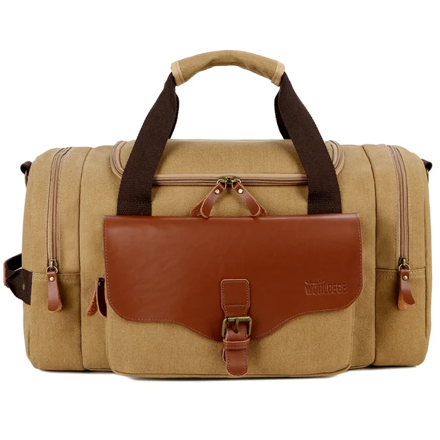 Leisure Travel Bags with Large Capacity Canvas Travel Bags Carry-on Suitcase Duffle Travel Bag Convenient Portable Weekend Bag khaki