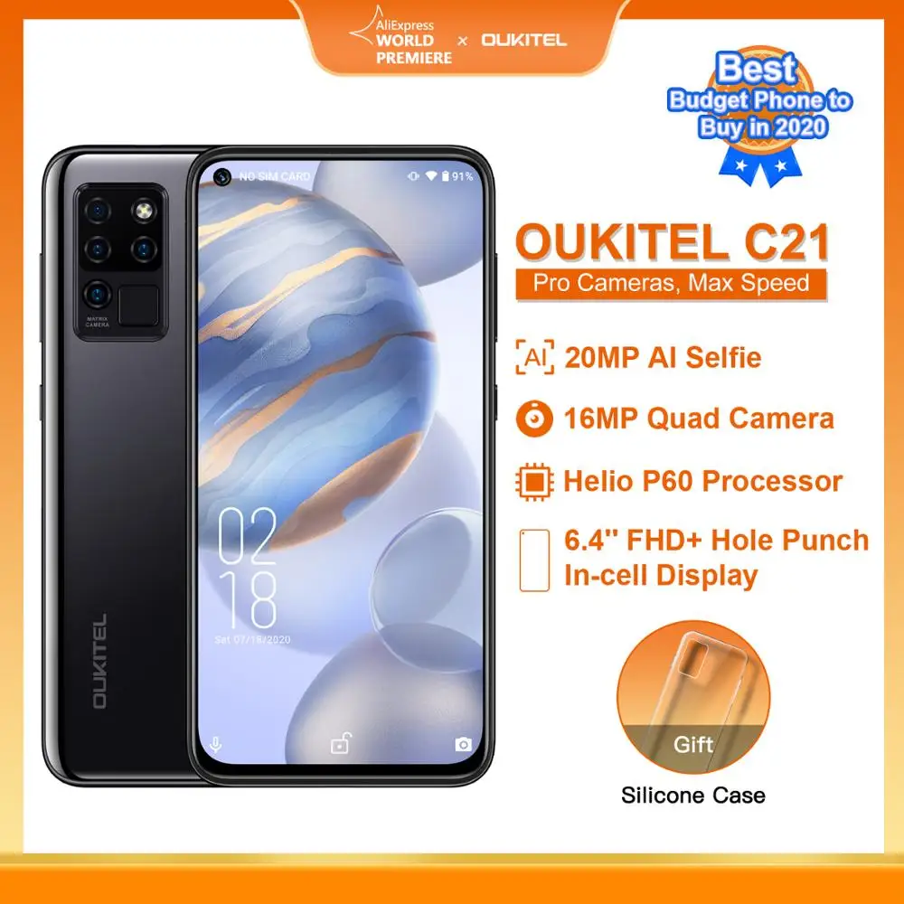 OUKITEL C21 Helio P60 Quad Камера 20MP селфи 6 4 ''FHD + Дырокол Экран 4000 мА/ч восемиядерный