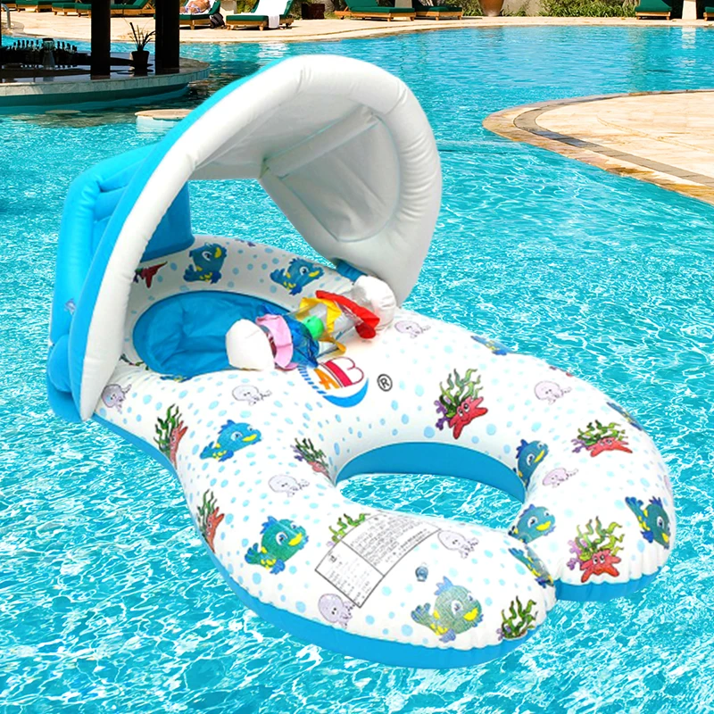 SummerPortableBabyPoolFloatNeckRingWithSunshadeMotherKidsSwimCircleInflatable