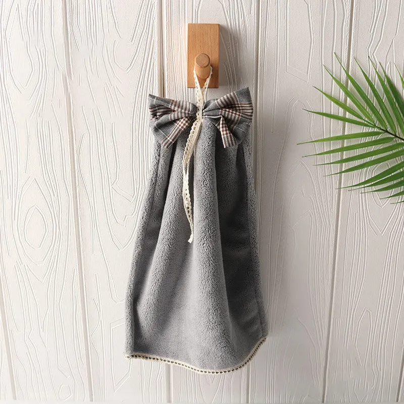 GIANTEX Bow Super Soft Absorbent Microfiber Hand Towel Hanging Bathroom Kitchen Towel Cleaning Cloth 35x27cm U2258 - Цвет: Gray