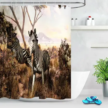 

African Wild Zebra Antelope Bathroom Shower Curtain Set Waterproof Fabric Uniqued