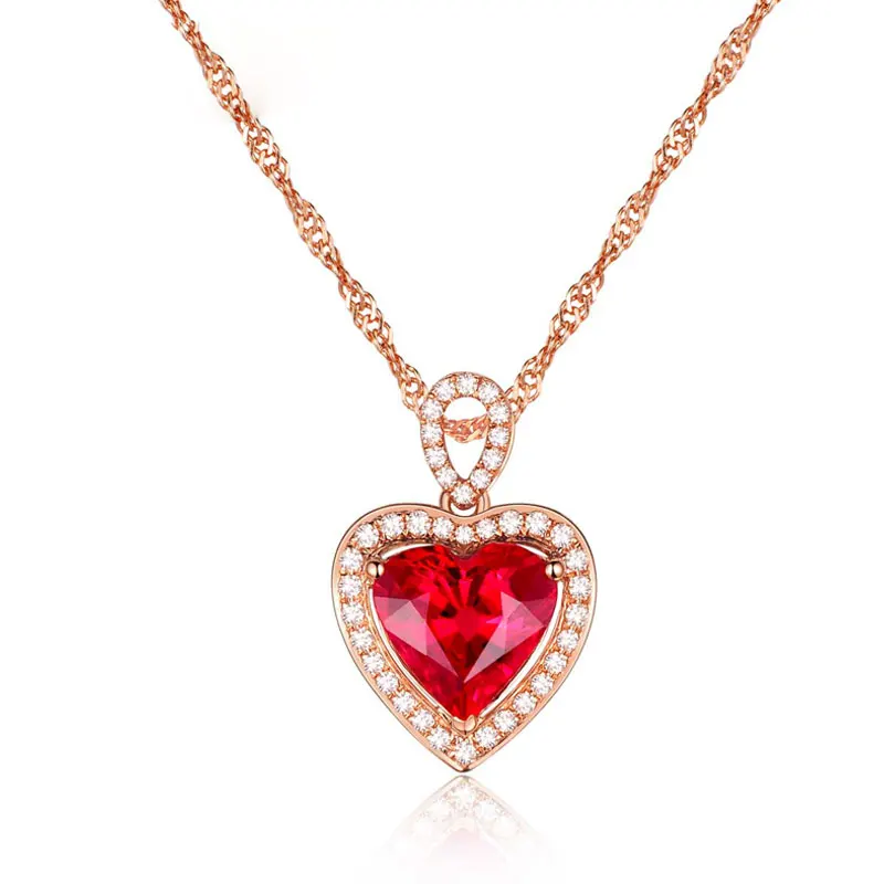 Rose gold Ataullah ожерелье с подвеской в виде сердца океана, натуральный красный рубин, колье с драгоценным камнем, серебро 925, ювелирная цепочка для женщин NW115 - Цвет камня: Rose gold