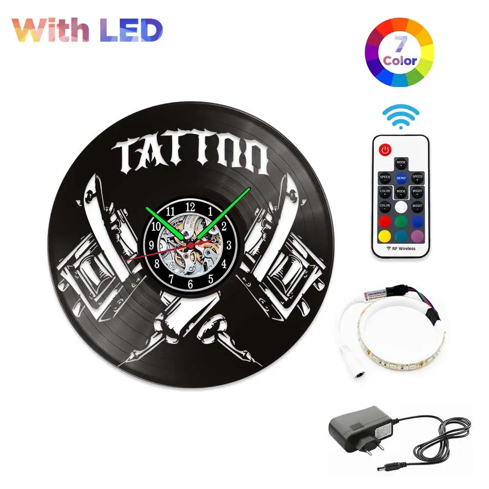 MCDFL Tattoo Vinyl Disks Wall Clock Watch Led Vintage Living Room Decoration Loft Interior House Deco Home Design Special Offers