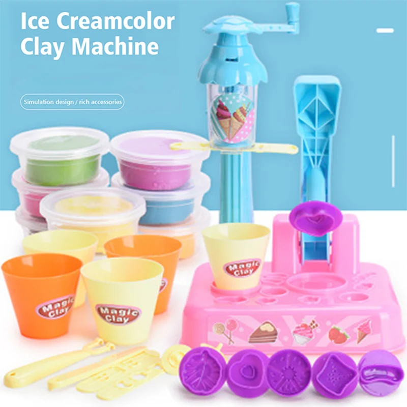 

DIY Plasticine Mould Colored Clay Kids Set Puzzle Baby Toys Ice Cream Machine Mould Clay Toy Gift For Girl Boy Children