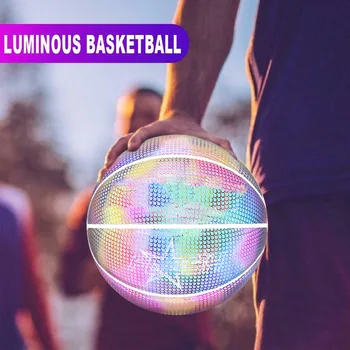 

Hot Holographic Glowing Reflective Basketball Lighted Glow Basketball Night Game Portable XJS789