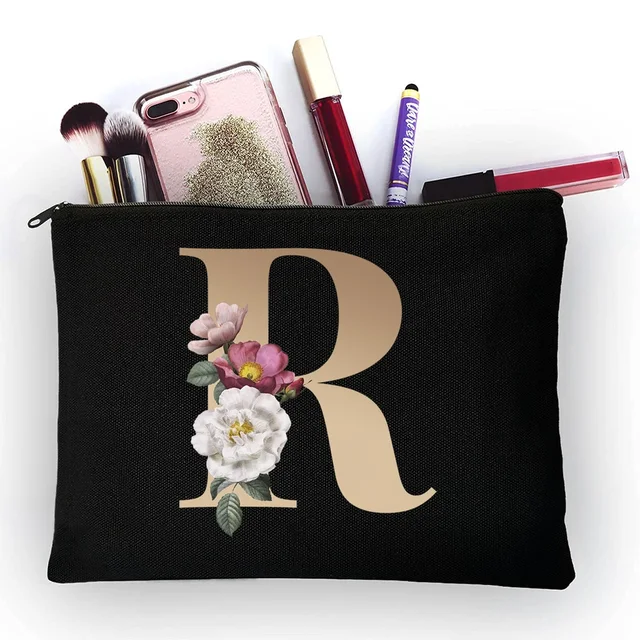 Girl Makeup Bag Golden Letter Pattern Classic Organizer Bag Pouches for Travel Bags Pouch Women's Cosmetic Bag 4gold R