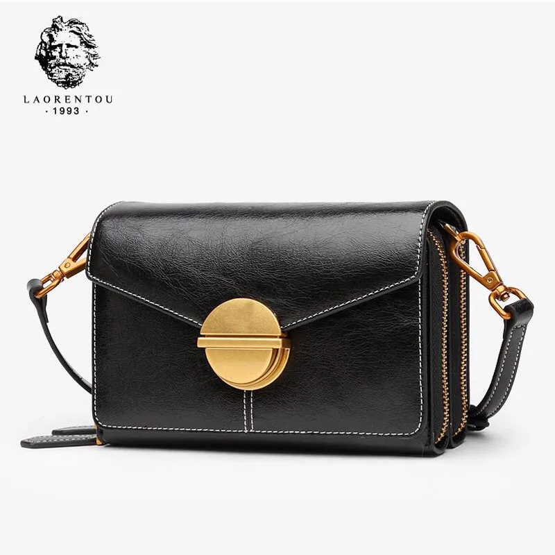 

LAORENTOU New Women Leather bag quality Cowhide Retro fashion small bag women handbags women leather shoulder Crossbody bag