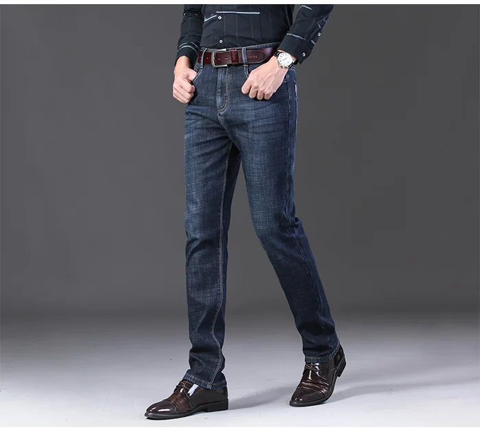 Новые зимние теплые фланелевые стрейч джинсы для мужчин s качество известный бренд флис брюки мужские прямые флокированные брюки джинсы мужские