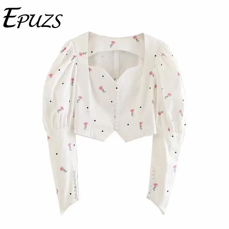 

sexy crop top Vintage elegant white long sleeve blouse women shirts korean ladies tops Streetwear boho clothing 2019