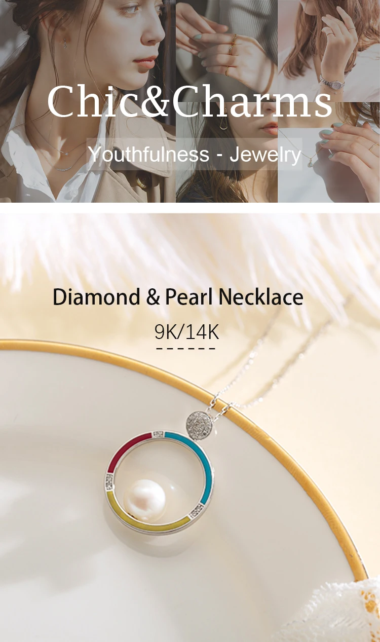 Chic& Charms 9K& 14K Настоящее розовое золото натуральный жемчуг кулон ожерелья эмаль ремесло девушки ювелирные изделия