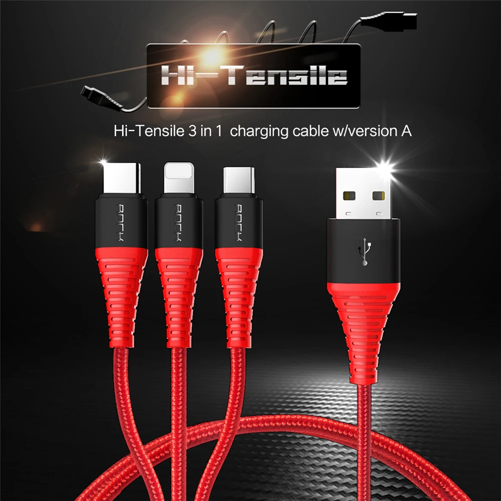 Rock 3 в 1 мульти usb кабель для зарядки для iPhone 8 samsung huawei xiaomi зарядный кабель для apple светильник с разъемом микро usb type c кабель