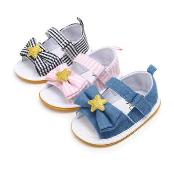 

Summer Baby Sandals Girls Boys Gingham Gold Bowknot Star Newborn Infant Toddler Anti-Slip Rubber Sole First Walkers Crib Shoes