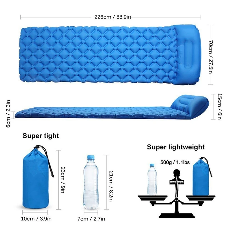2 шт. Кемпинг спальный коврик Сверхлегкий, Самонадувающийся спальный коврик кемпинг, альпинизмом, туризм с подушкой, легкий, водонепроницаемый