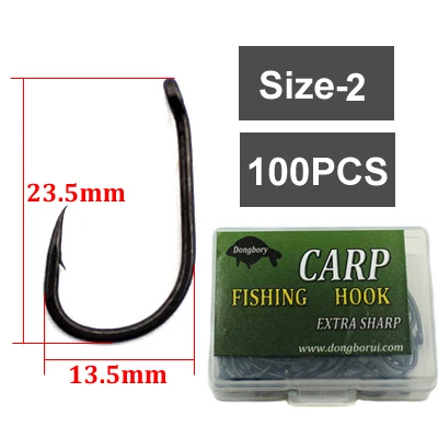 100PCS-Size 2 100 шт. рыболовный крючок с покрытием из телфлона, игла, острый кривой крючок для ловли карпа, Высокоуглеродистая сталь, колючий крючок для ловли карпа - Цвет: 100PCS-Size 2