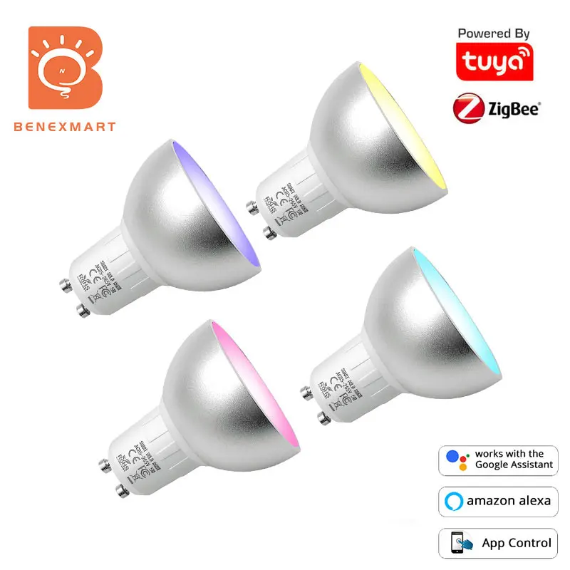 Benexamrt Zigbee 3.0 Gu10 Smart 5W RGBCW LED Bulb Work with Tuya SmartThings App Voice Control via Alexa Echo Plus Google Home