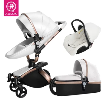

Aulon baby stroller 3 in 1 baby stroller pu leather can sit and lie four seasons winter Russia free shipping