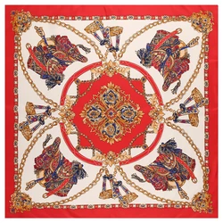 Luxury Brand New Design Saddle Chain Square Scarf 130cm Twill Silk Scarf Women Kerchief Scarves For Ladies Summer Shawl szalik