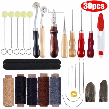 

30 Pcs Leather Craft Punch Tools Set Hand Stitching Carving Working Sewing Saddle Groover DIY Leather Craft Tools Accessories
